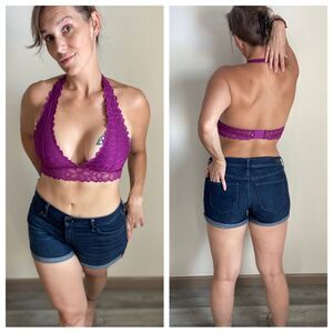 PINK Victoria’s Secret Lace Bralette Purple Small Adjustable Vacation Boho